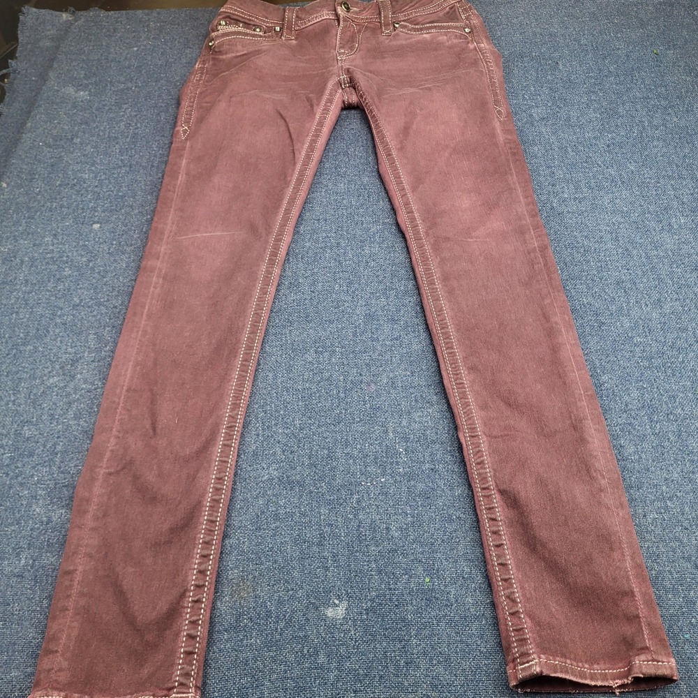 Rock Revival Margie S2 Skinny Jeans Burgundy Plum Contrast Stitch Size 27